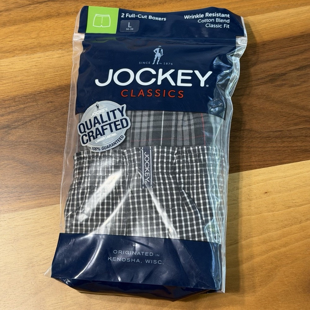 Jockey Classics Full Cut Boxers Mens Large 2 Pair Wrinkle Resistant Cotton Plaid